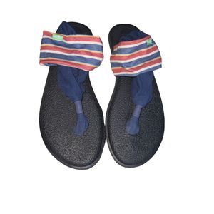 Sanuk Yoga Sling 2 Prints Sandals Flip Flops‎ Sand Harbor Navy Women's Size 10
